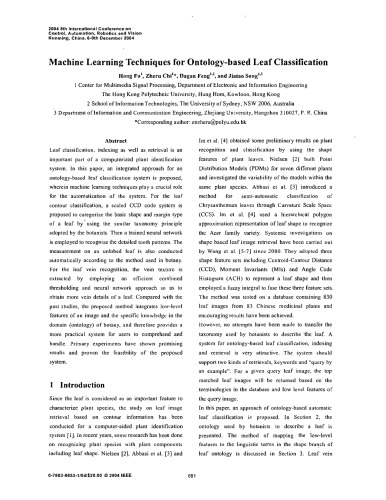 Machine Learning Techniques for Ontology-based Leaf Classification
