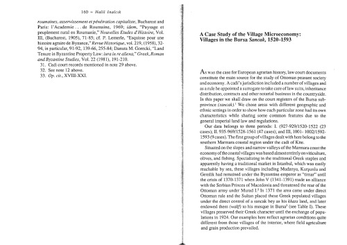 A Case Study of the Village Microeconomy Villages in the Bursa Sancak 1520-1593