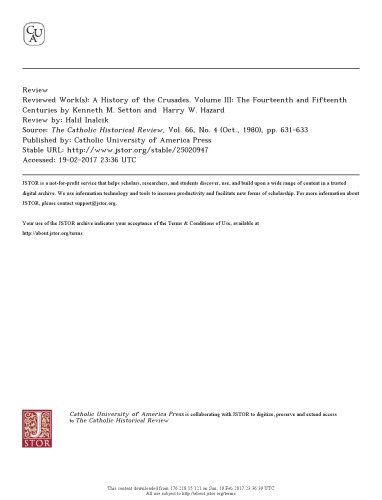 A History of the Crusades Volume III The Fourteenth and Fifteenth Centuries by Kenneth M. Setton, Harry W. Hazard