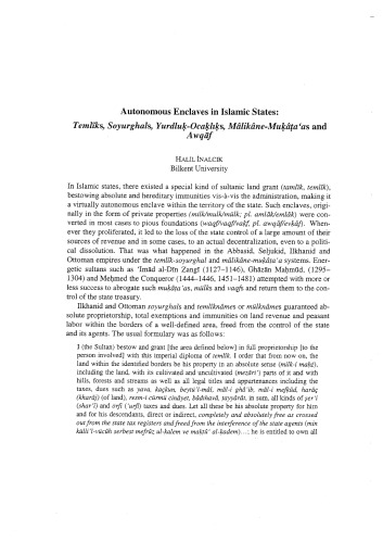 Autonomous Enclaves in Islamic States Temliks, Soyurghals, Yurdluk-Ocaklıks, Malikane-Mukataa and Awqaf