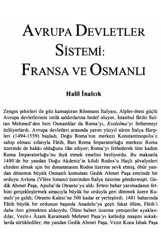 Avrupa Devletler Sistemi Fransa ve Osmanlı