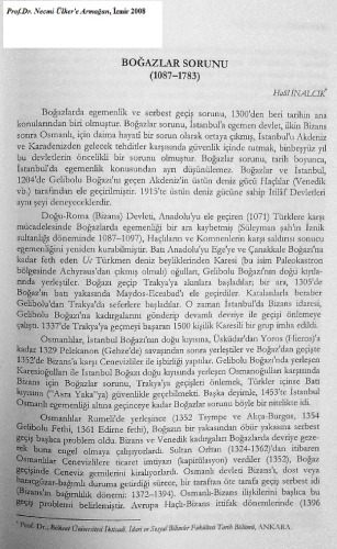 Boğazlar Sorunu (1087-1783)