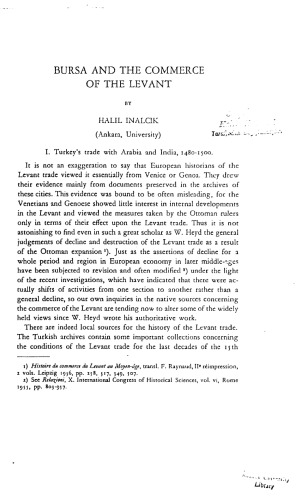 Bursa and the Commerce of the Levant