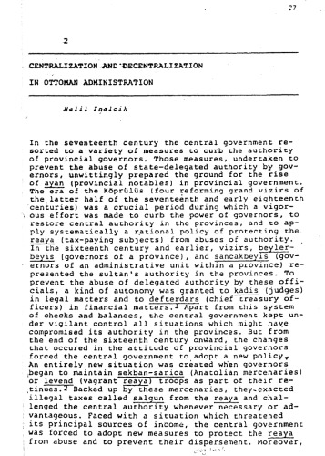 Centralization and Decentralization in Ottoman Administration