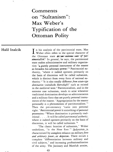 Comments on Sultanism Max Weber’s Typification of the Ottoman Polity