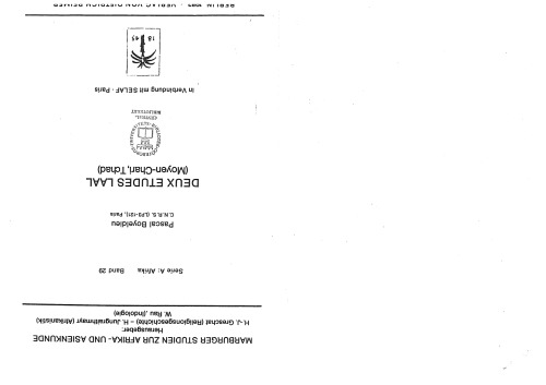Deux études laal: Moyen-Chari, Tchad