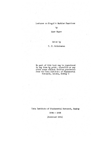 Lectures on Siegel’s Modular Functions