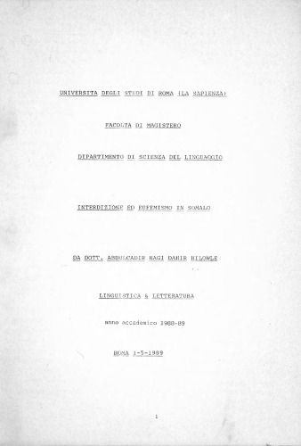 Interdizione ed eufemismo in somalo