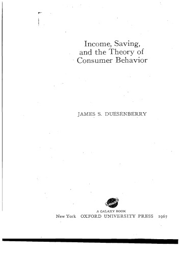 Income, Saving, and the Theory of Consumer Behavior