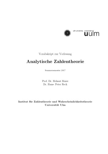 Analytische Zahlentheorie [lecture notes]