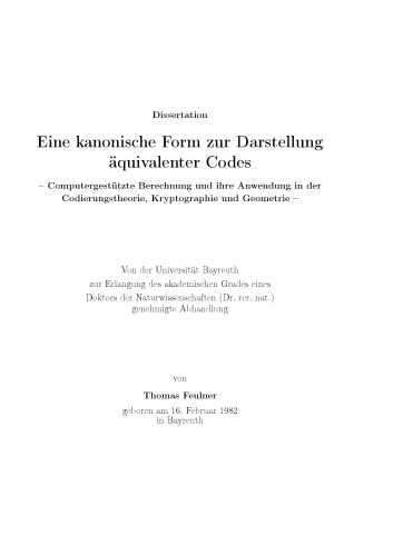 Eine kanonische Form zur Darstellung äquivalenter Codes [PhD thesis]