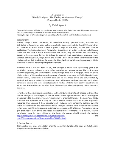 A Critique of Wendy Doniger The Hindus an Alternative History