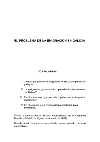 EL PROBLEMA DE LA EMIGRACIÓN EN GALICIA