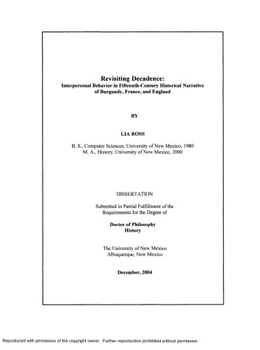 Revisiting decadence: Interpersonal behavior in fifteenth-century historical narrative of Burgundy, France, and England