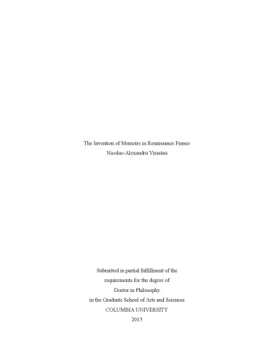 The Invention of Memoirs in Renaissance France