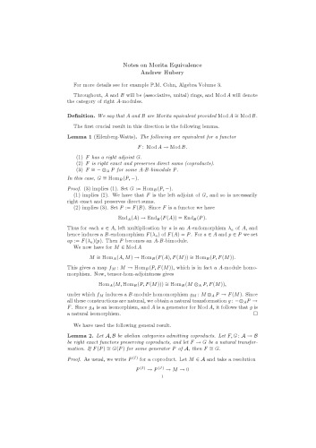 Notes on Morita Equivalence