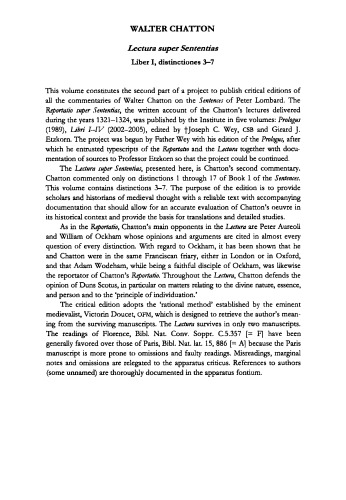 Lectura super Sententias Liber I Distinctiones 3-7