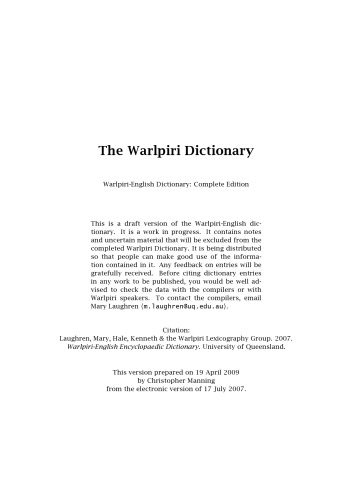 Warlpiri-English dictionary :  Complete Edition