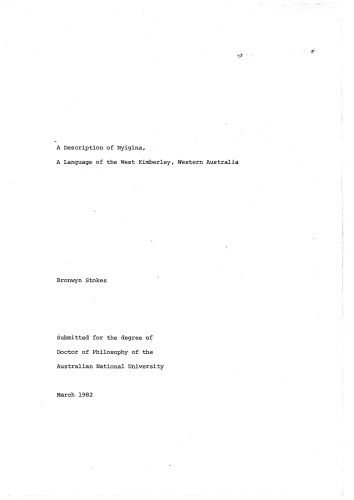 A Description of Nyigina, a Language of the West Kimberley, Western Australia