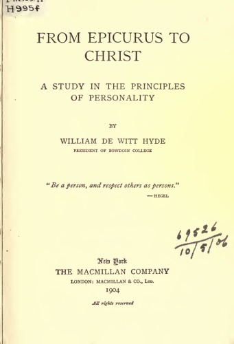 From Epicurus to Christ - A study in the Principles of Personality