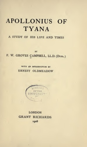 Apollonius of Tyana a study of his life and times
