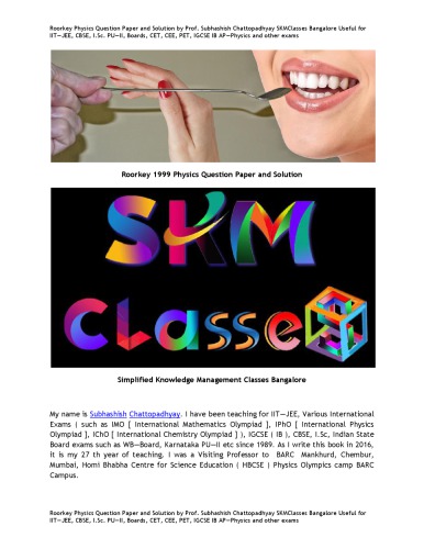 Roorkey 1999 Physics Question Paper and Solution Practice Paper for IIT JEE main and Advanced