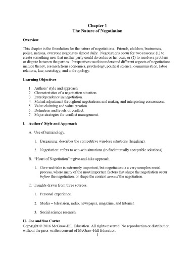 Essentials of Negotiation - Solutions Manual for sixth edition