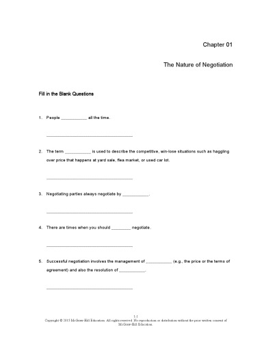 Negotiation Readings, Exercises, and Cases - Test Bank for seventh edition