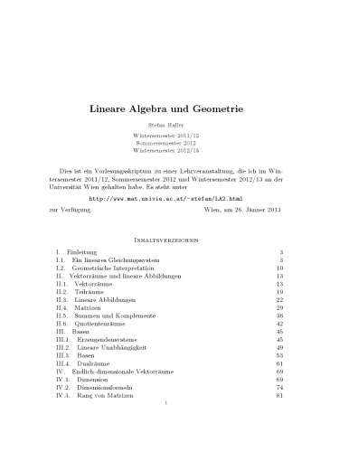 Lineare Algebra und Geometrie [lecture notes]