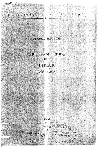 Esquisse linguistique du Tikar, Cameroun
