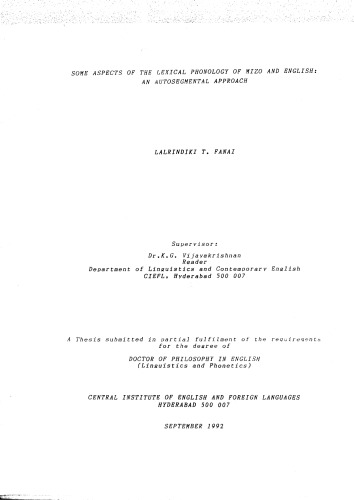 Some aspects of the lexical phonology of Mizo and English: an autosegmental approach