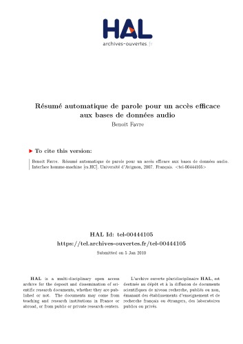 Résumé automatique de parole pour un accès efficace aux bases de données audio