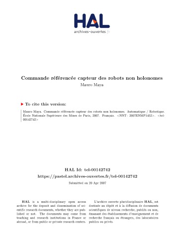 Commande référencée capteur des robots non holonomes