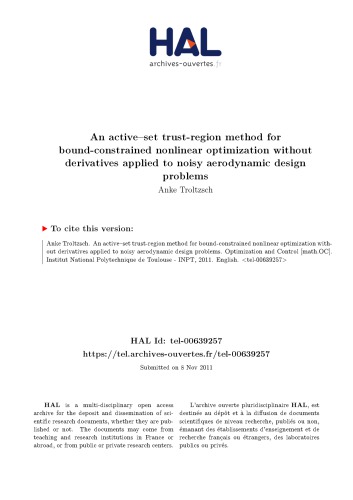 Une méthode de région de confiance avec ensemble actif pour l’optimisation non linéaire sans dérivées avec contraintes de bornes appliquée à des problèmes aérodynamiques bruités.