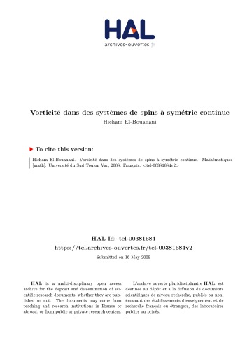 Vorticité dans des systèmes de spins à symétrie continue