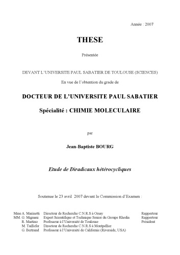 Etude de Diradicaux hétérocycliques