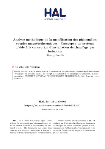 Analyse méthodique de la modélisation des phénomènes couplés magnétothermiques - Cassyope : un système d’aide à la conception d’installation de chauffage par induction