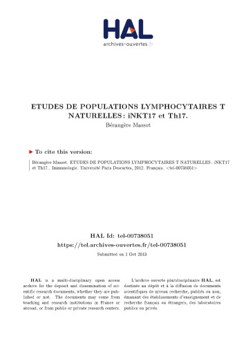 ETUDES DE POPULATIONS LYMPHOCYTAIRES T NATURELLES : iNKT17 et Th17.