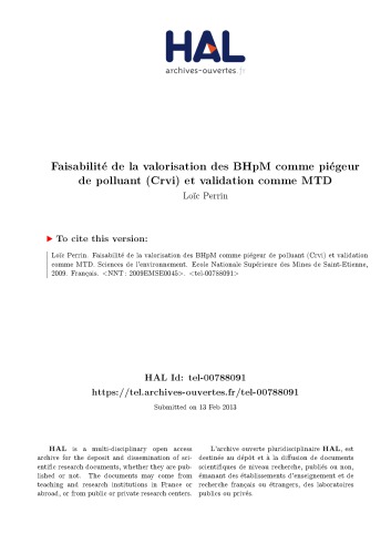 Faisabilité de la valorisation des BHpM comme piégeur de polluant (Crvi) et validation comme MTD