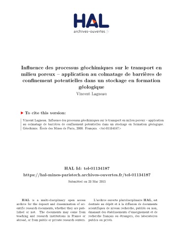 Influence des processus géochimiques sur le transport en milieu poreux -- application au colmatage de barrières de confinement potentielles dans un stockage en formation géologique