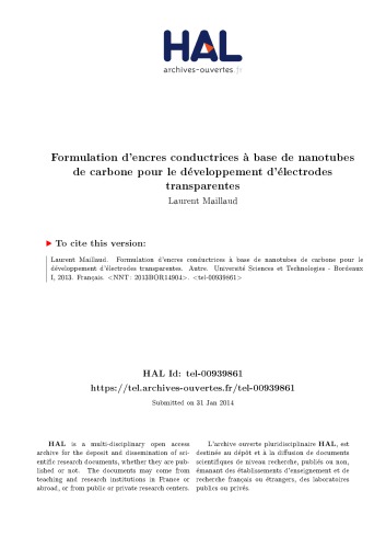 Formulation d’encres conductrices à base de nanotubes de carbone pour le développement d’électrodes transparentes