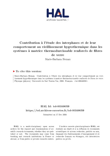 Contribution à l’étude des interphases et de leur comportement au vieillissement hygrothermique dans les systèmes à matrice thermodurcissable renforcés de fibres de verre