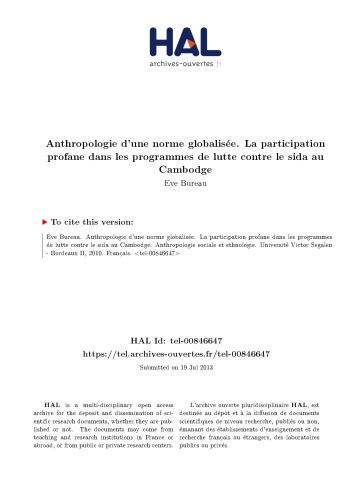 Anthropologie d’une norme globalisée. La participation profane dans les programmes de lutte contre le sida au Cambodge