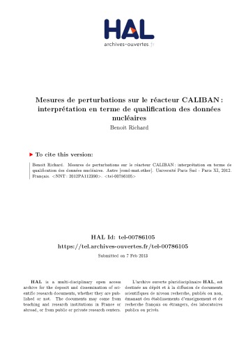 Mesures de perturbations sur le réacteur CALIBAN : interprétation en terme de qualification des données nucléaires