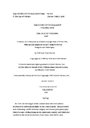 The Age of Voltaire: A History of Civilization in Western Europe from 1715 to 1756, with Special Emphasis on the Conflict between Religion and Philosophy 