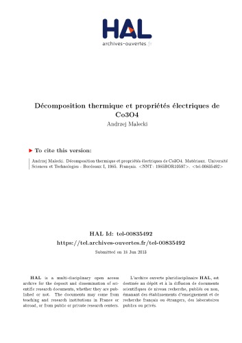 Décomposition thermique et propriétés électriques de Co3O4