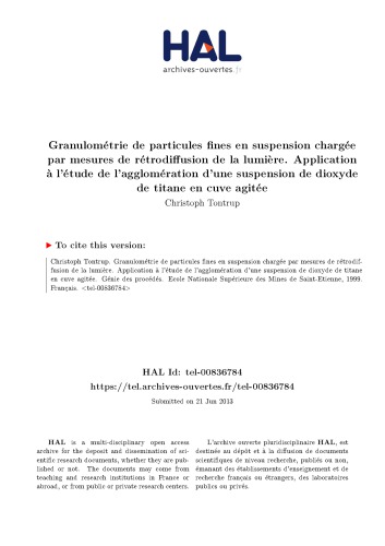 Granulométrie de particules fines en suspension chargée par mesures de rétrodiffusion de la lumière‎. Application à l’étude de l’agglomération d’une suspension de dioxyde de titane en cuve agitée
