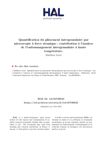 Quantification du glissement intergranulaire par microscopie à force atomique : contribution à l’analyse de l’endommagement intergranulaire à haute température.