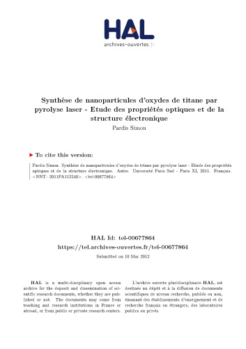 Synthèse de nanoparticules d’oxydes de titane par pyrolyse laser - Etude des propriétés optiques et de la structure électronique