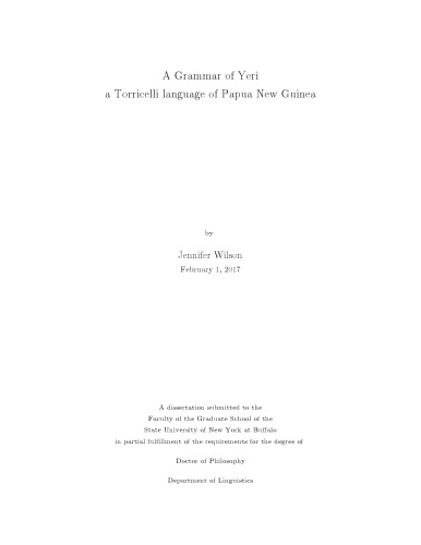 A Grammar of Yeri, a Torricelli language of Papua New Guinea